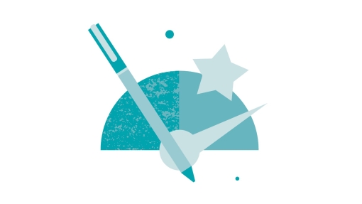 Illustration of a meter with needle pointing right, pen across it, star above—symbolizing high achievement