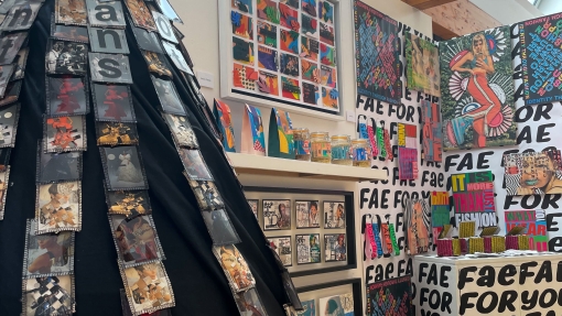 A dress made out of polaroid pictures. 