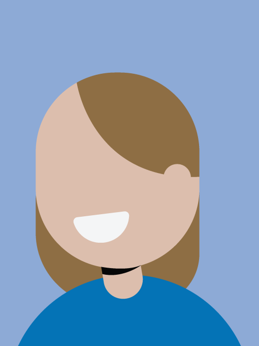 An avatar of a woman with short light brown hair and a blue top. 