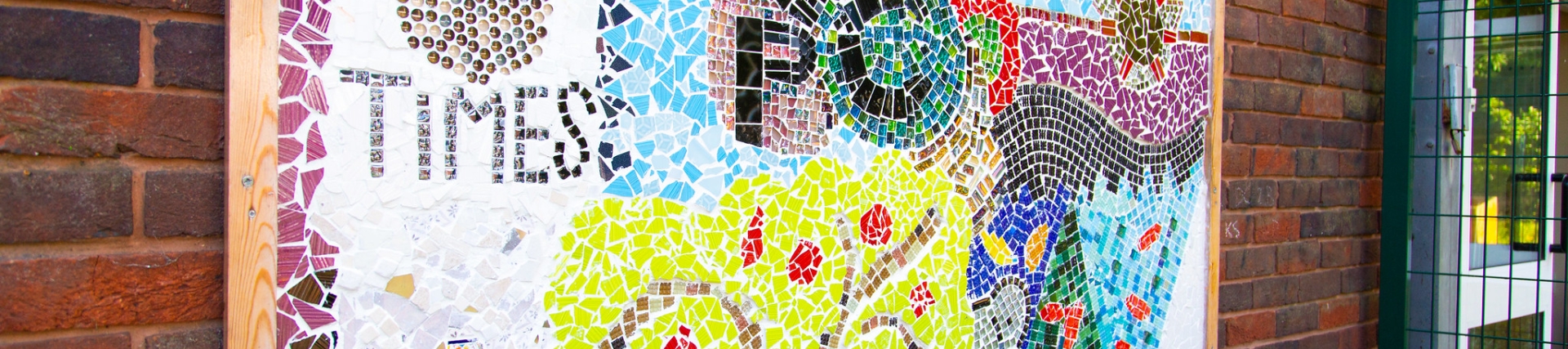 Art work on a wall outside a school