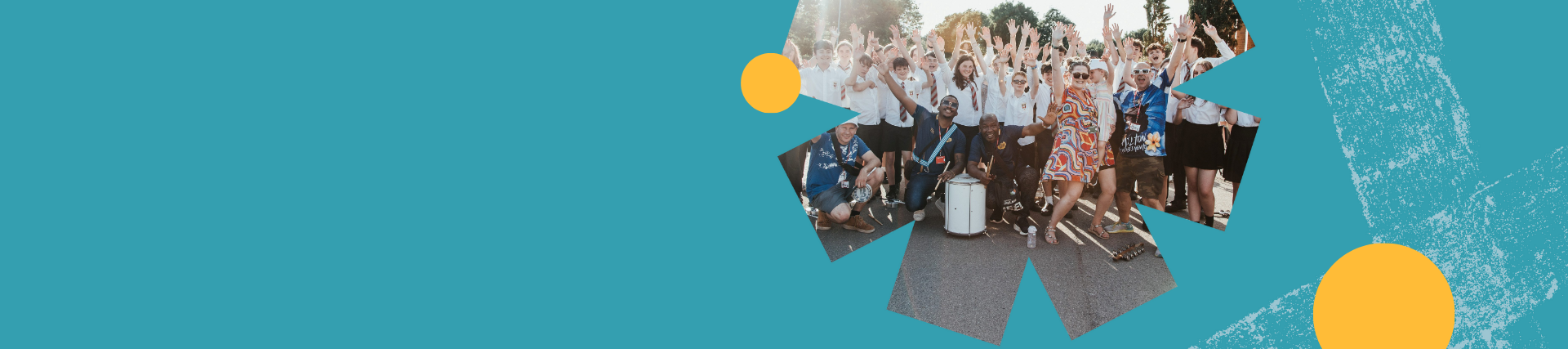 Adults and children standing together outside