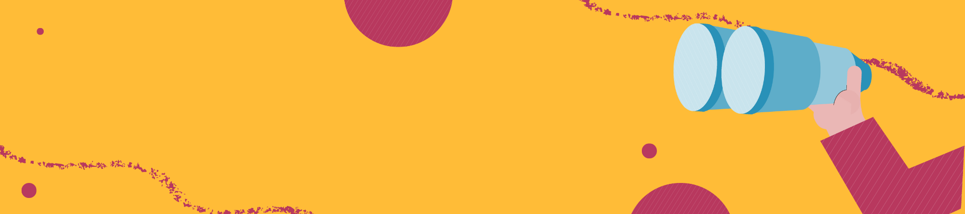 CC orange banner with binoculars and pink illustration 