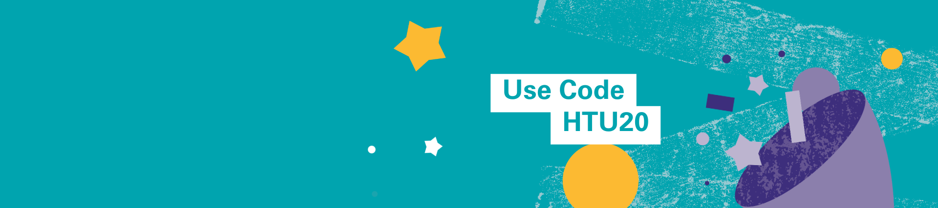 A teal banner with an 'HTU20' offer code.