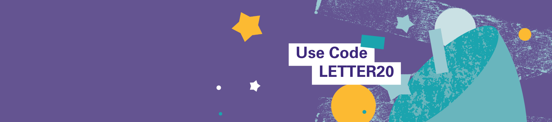 Purple banner with 'Letter20' code on it.