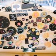 Young people's art work made out of old records 