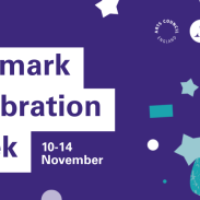 Graphic for Artsmark Celebration Week, 10–14 November, with purple background, stars, confetti, and Artsmark logo. 